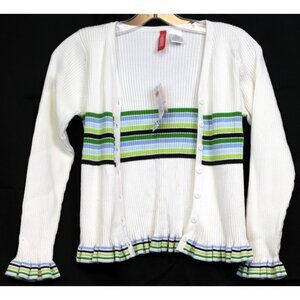 NWT 2004 Gymboree Dandelion Wishes Cardigan Sweater Lettuce Ruffle Stripe sz 9